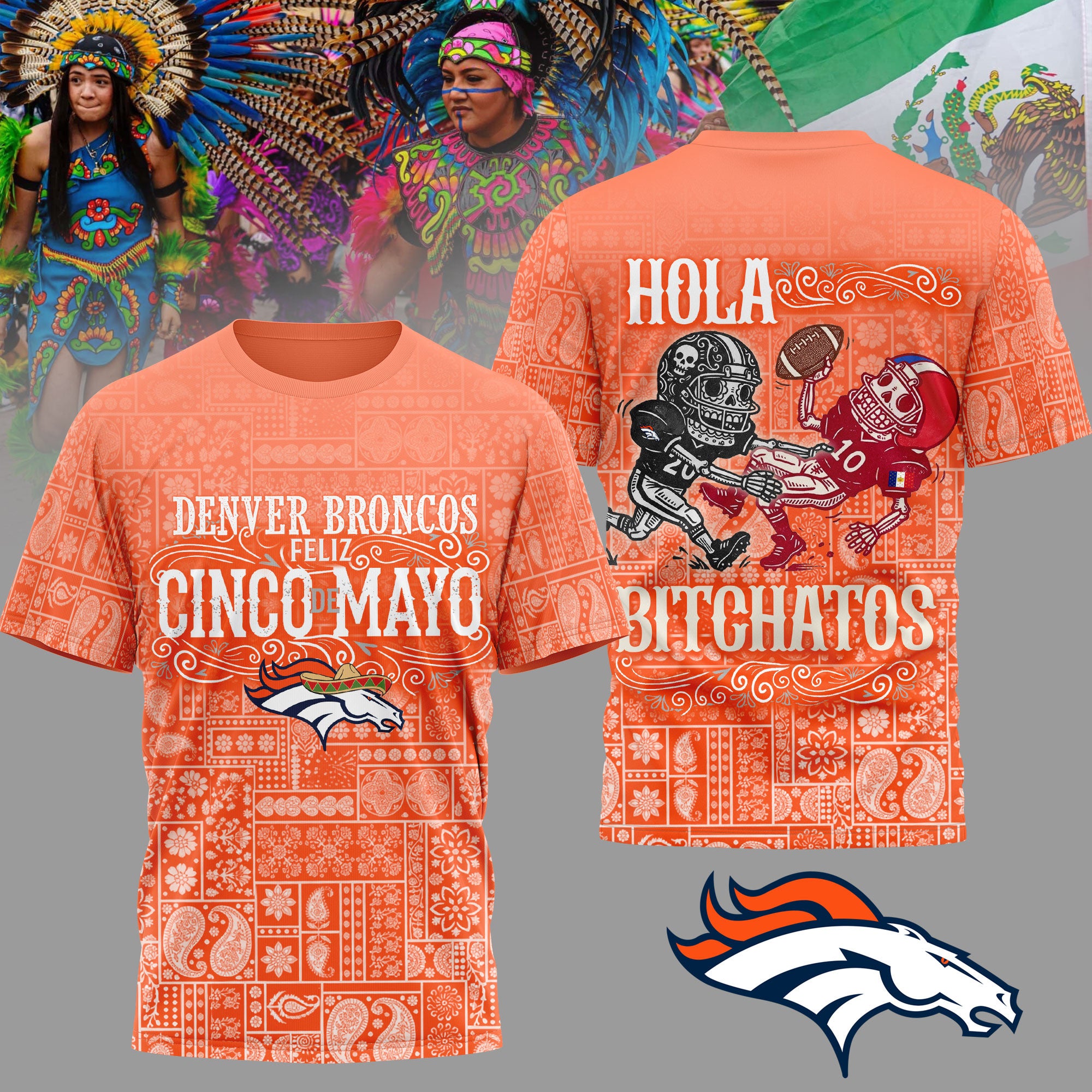 D.broncos | Premium  Hola Bitchatos Cinco De Mayo 3d T-shirt Nf1