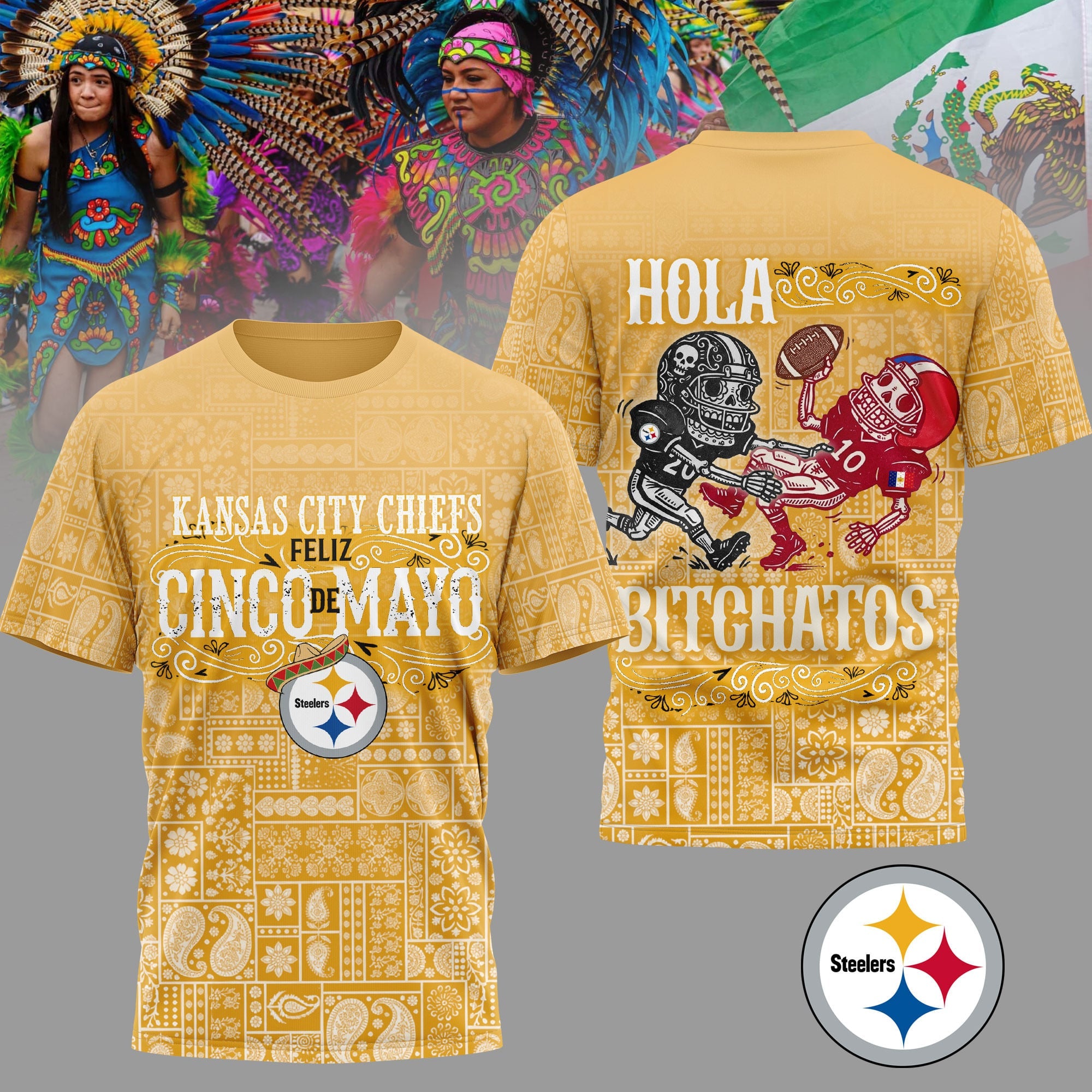 P.steelers | Premium  Hola Bitchatos Cinco De Mayo 3d T-shirt Nf1