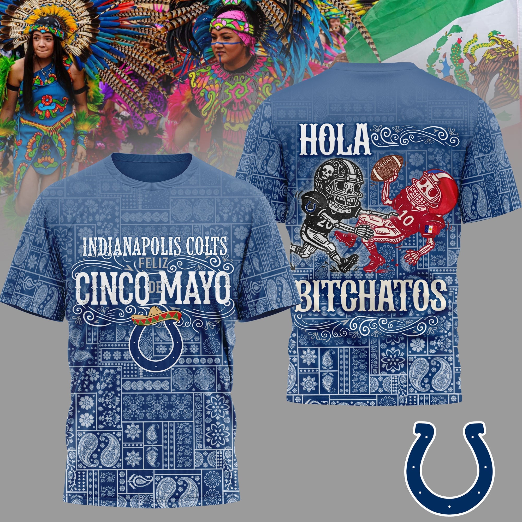 I.colts | Premium  Hola Bitchatos Cinco De Mayo 3d T-shirt Nf1