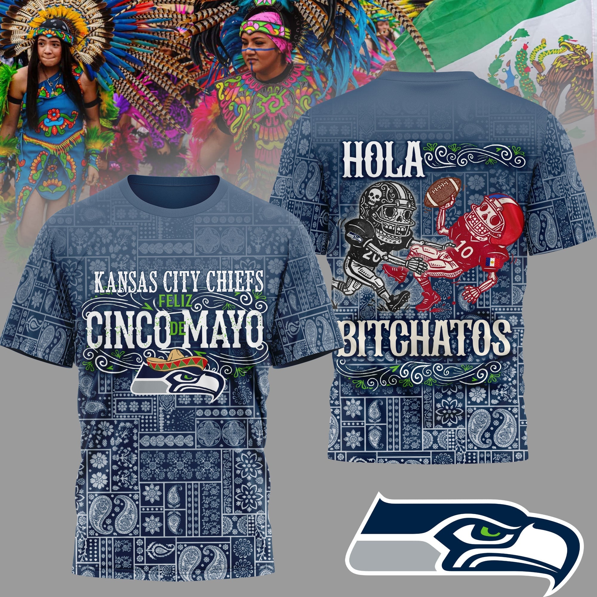 S.seahawks | Premium  Hola Bitchatos Cinco De Mayo 3d T-shirt Nf1