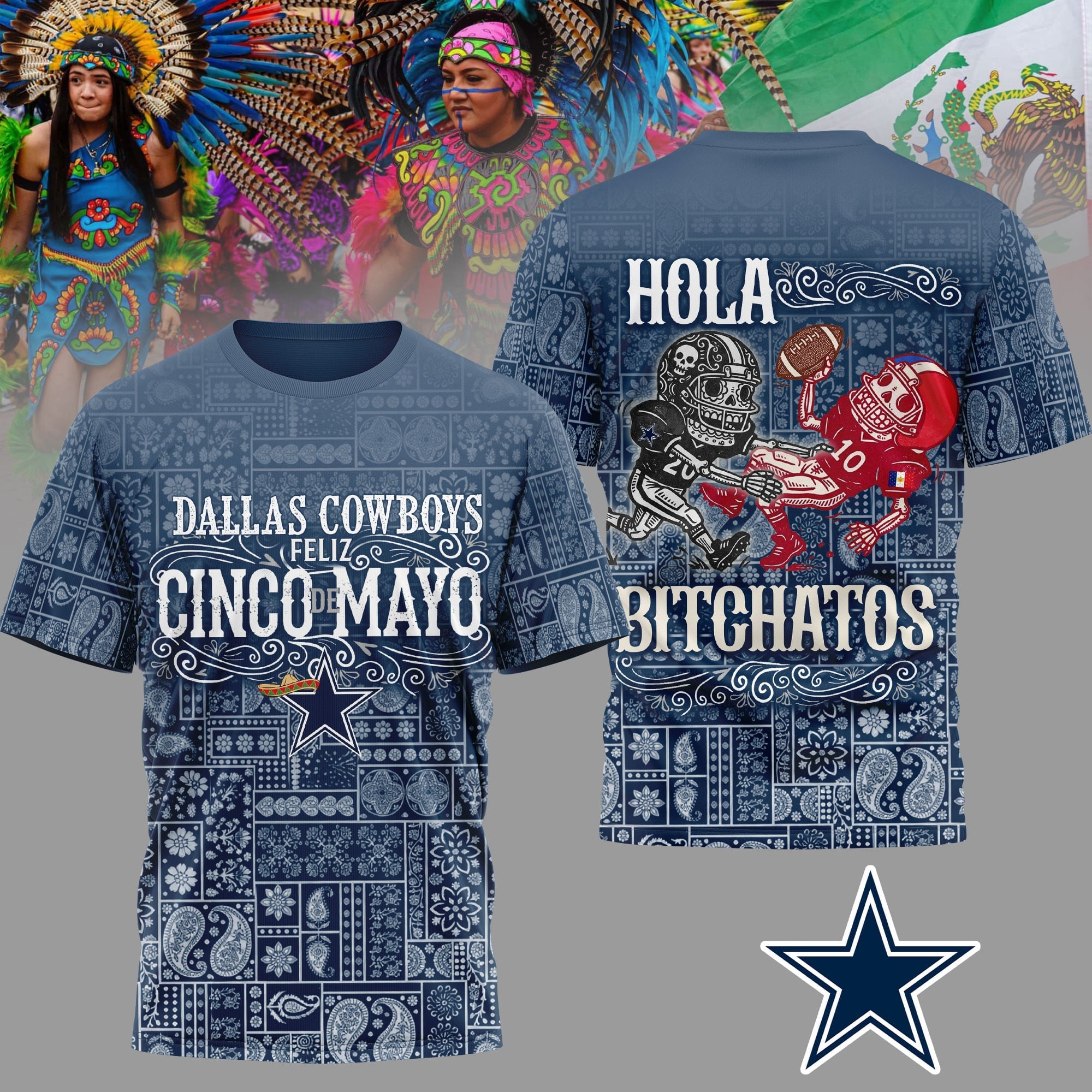 D.cowboys | Premium  Hola Bitchatos Cinco De Mayo 3d T-shirt Nf1