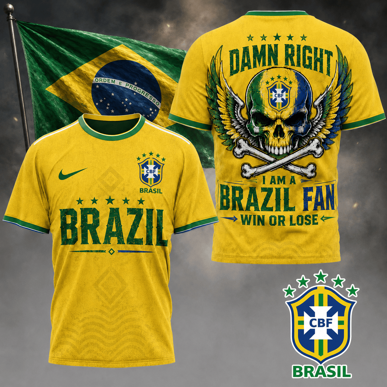 Brazil | Premium Wc26 Skull Pride 3d Shirt Td