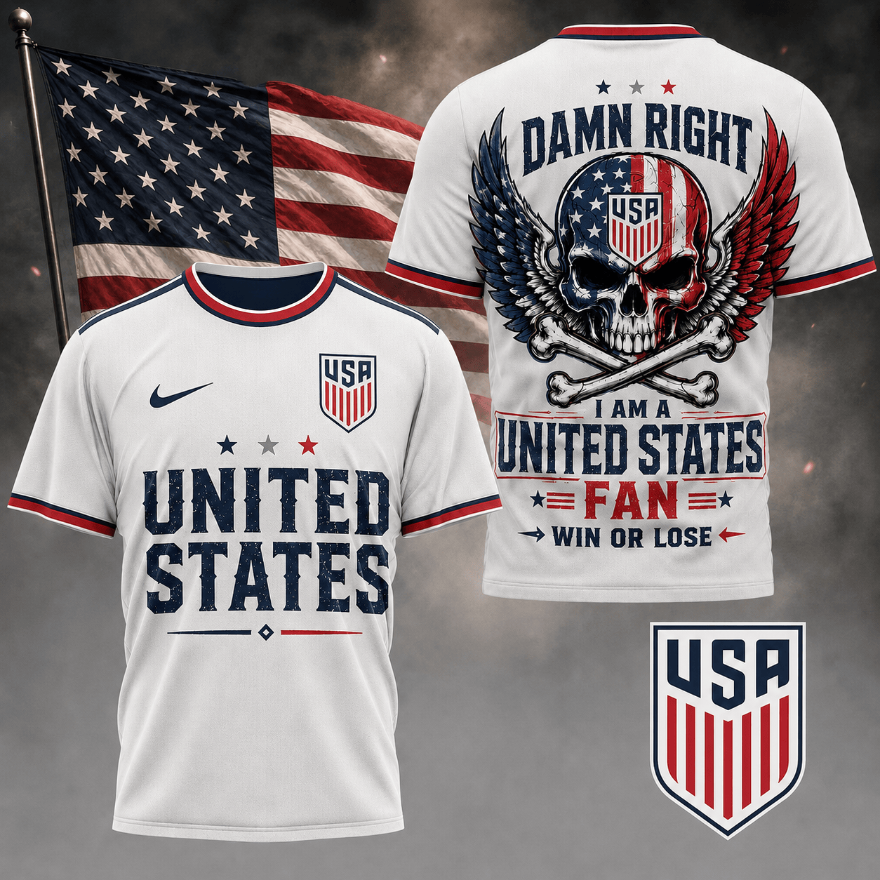 United States | Premium Wc26 Skull Pride 3d Shirt Td