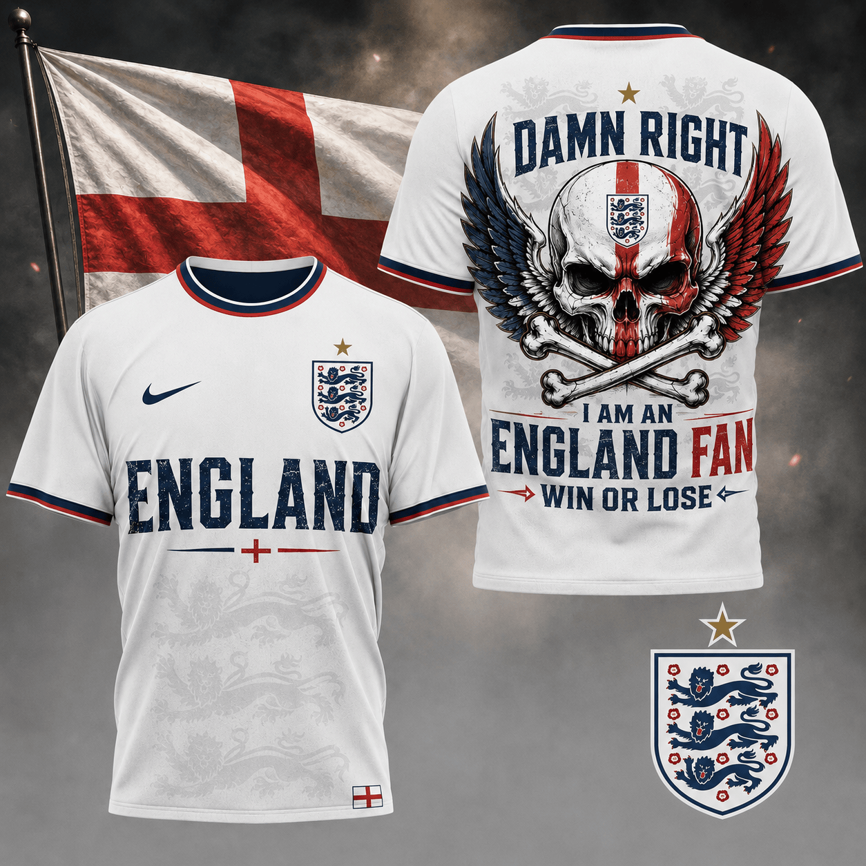 England | Premium Wc26 Skull Pride 3d Shirt Td