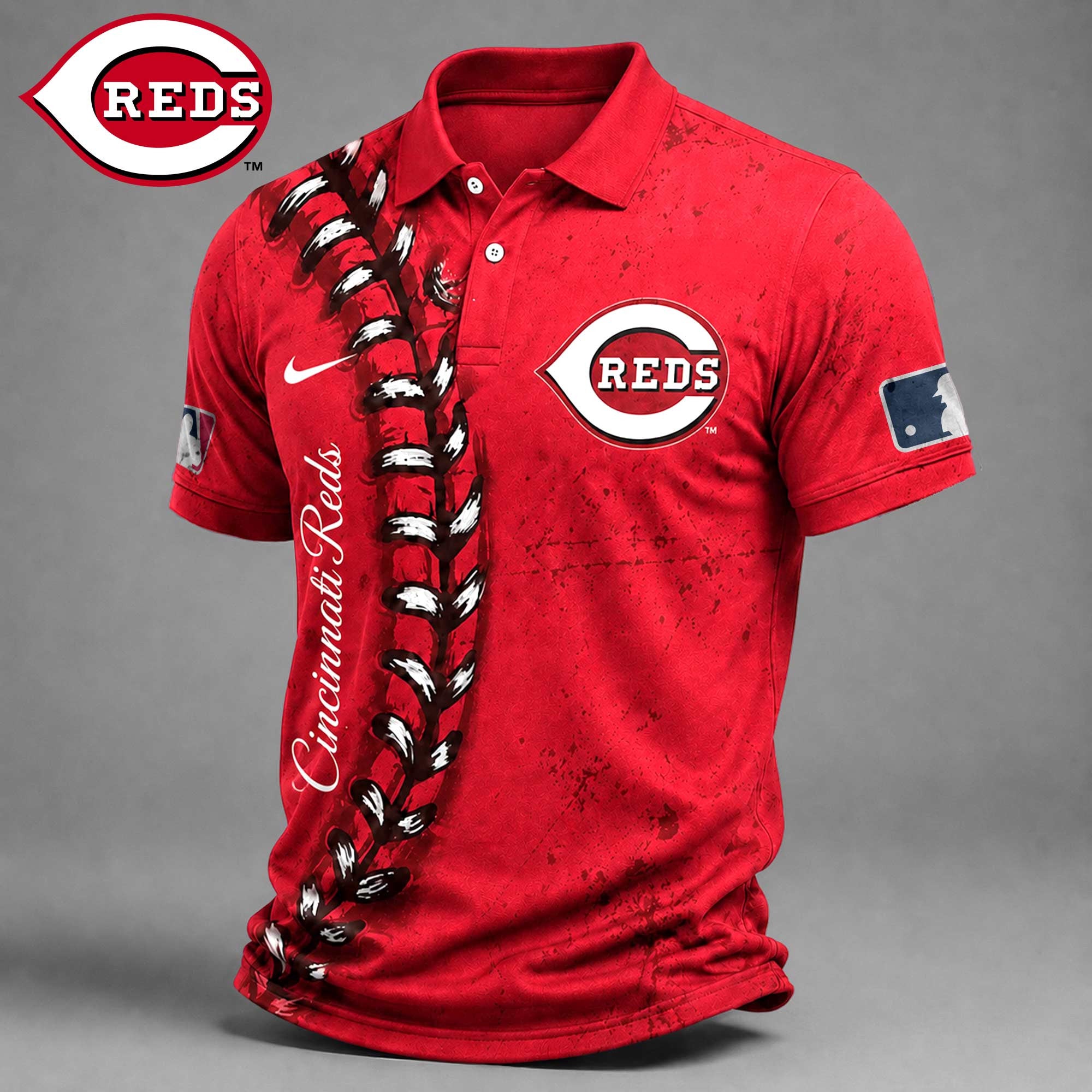 C.reds | Premium M.l.b Baseball Stitch Polo Shirt
