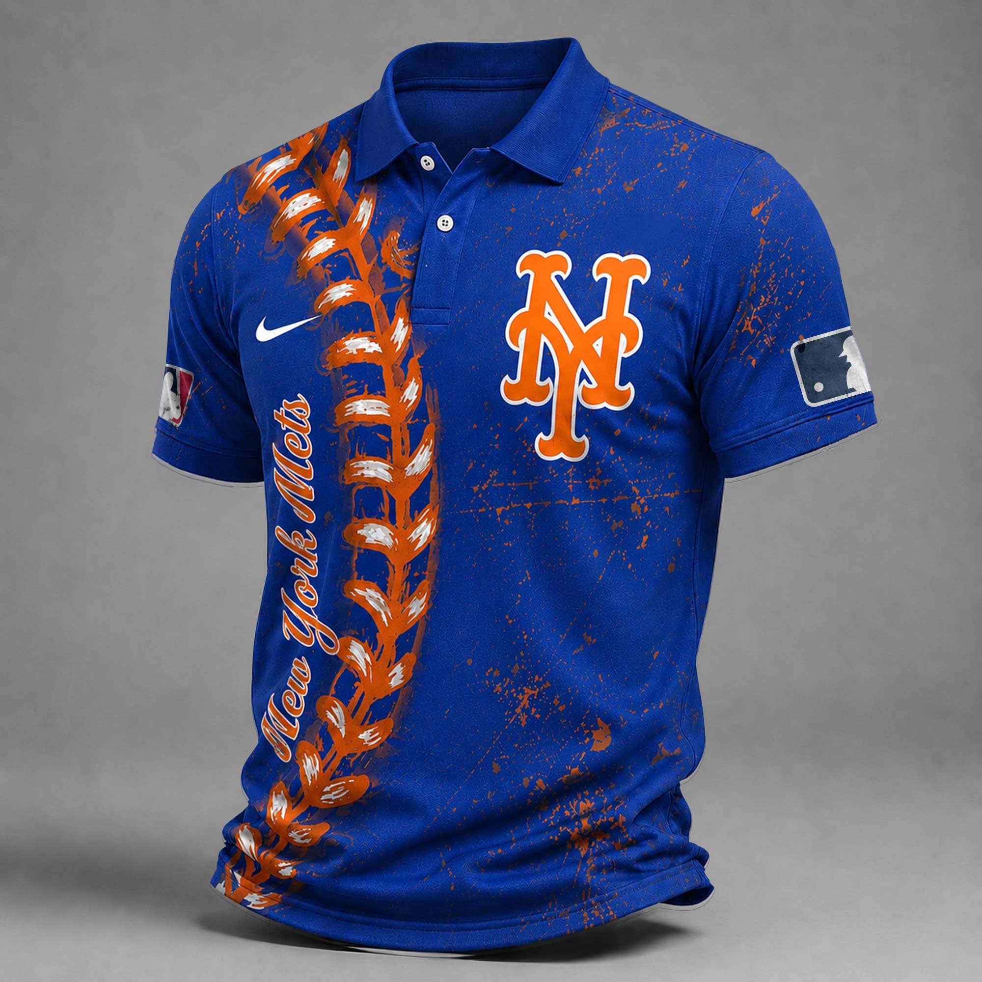 N.y.mets | Premium M.l.b Baseball Stitch Polo Shirt
