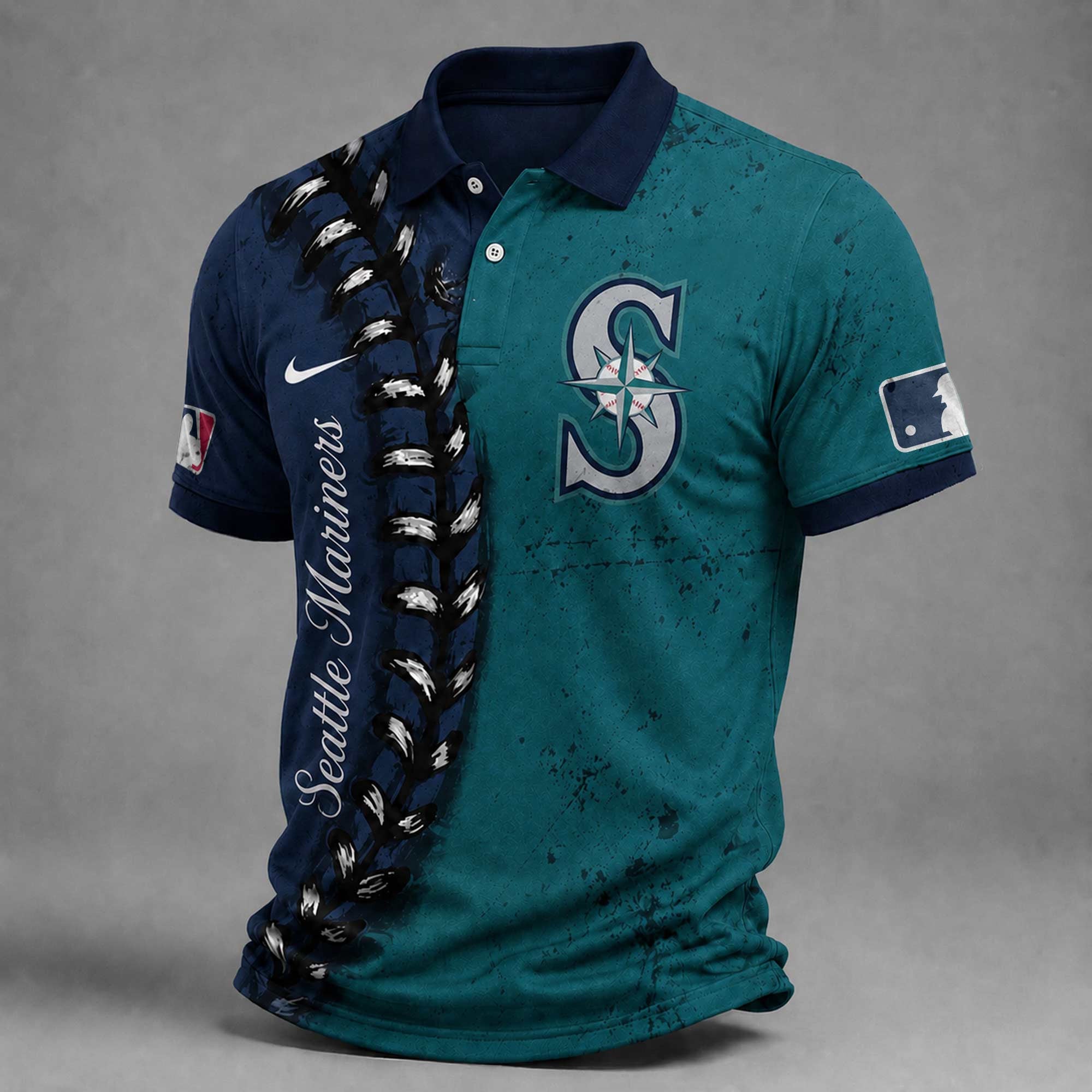 S.mariners | Premium M.l.b Baseball Stitch Polo Shirt