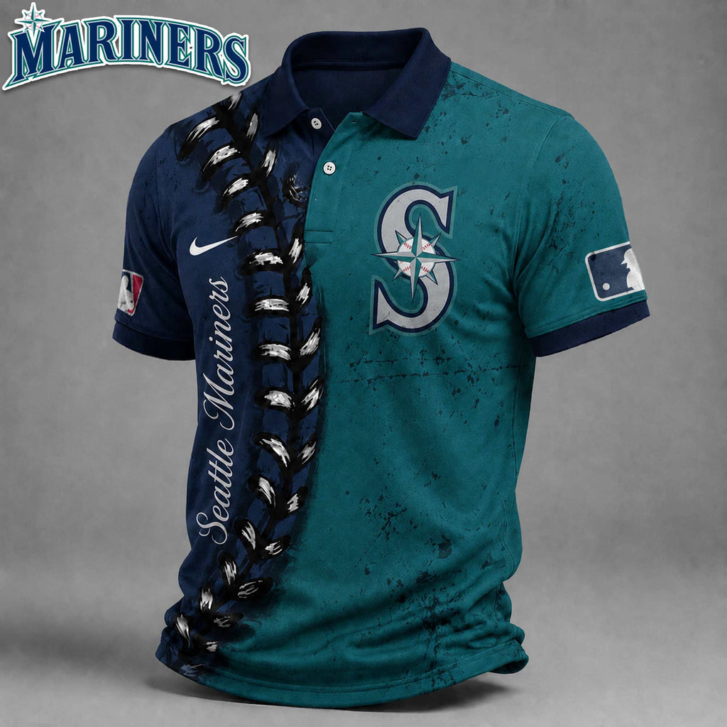 S.mariners | Premium M.l.b Baseball Stitch Polo Shirt