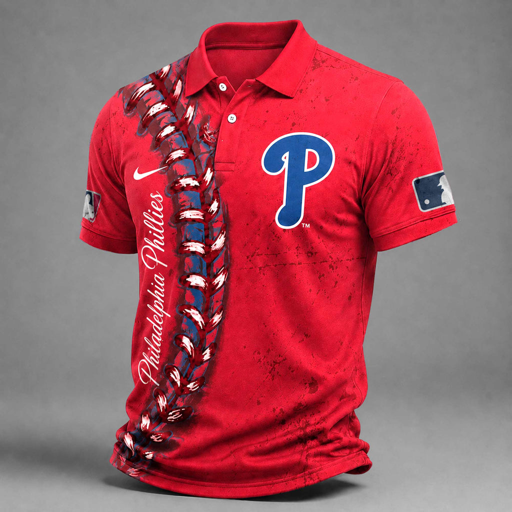 P.phillies | Premium M.l.b Baseball Stitch Polo Shirt