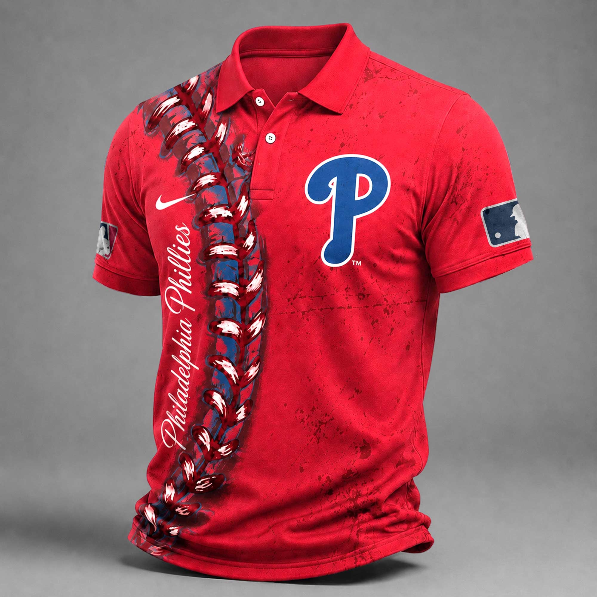 P.phillies | Premium M.l.b Baseball Stitch Polo Shirt