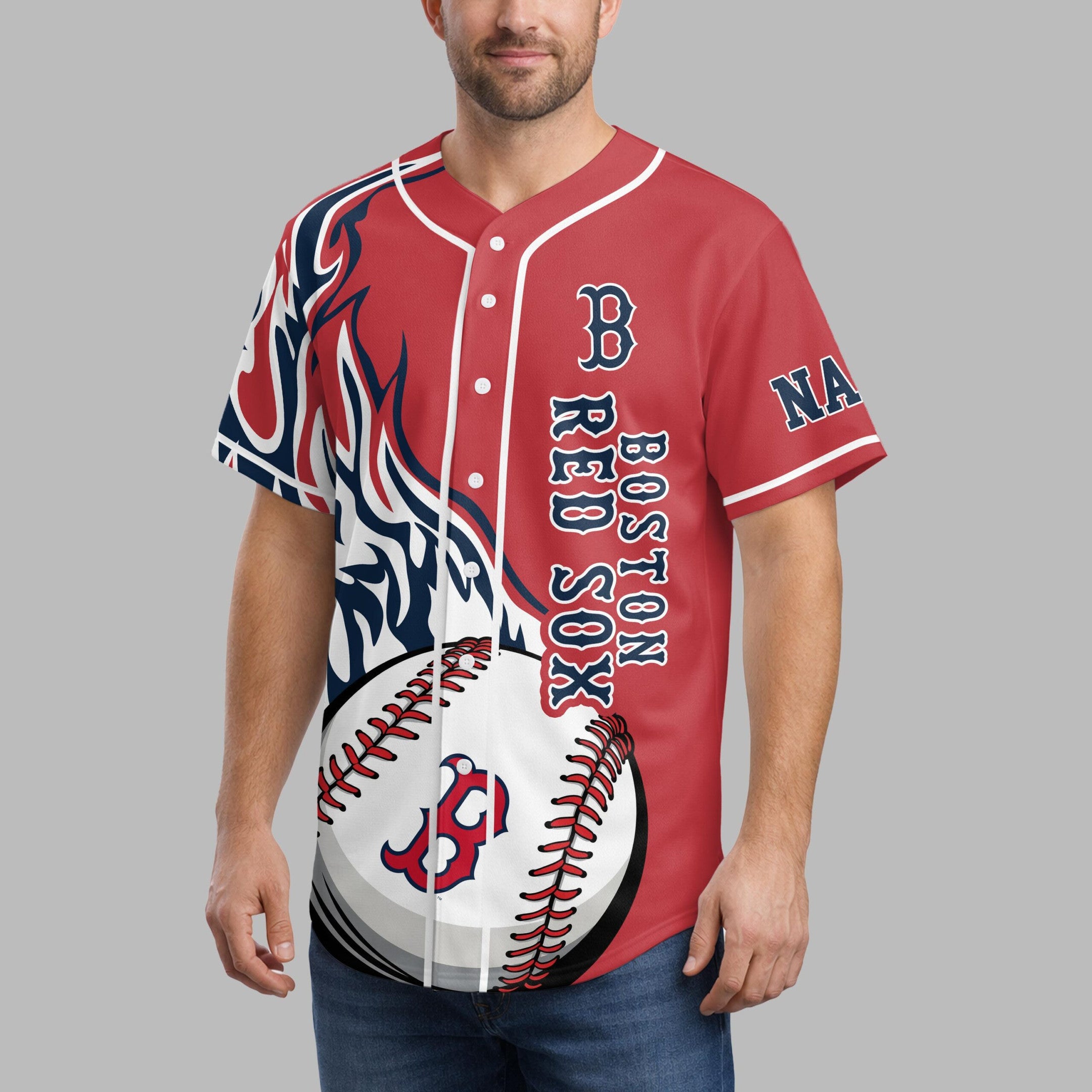 B.red Sox | Premium M.l.b Flame Spirit Baseball Jersey