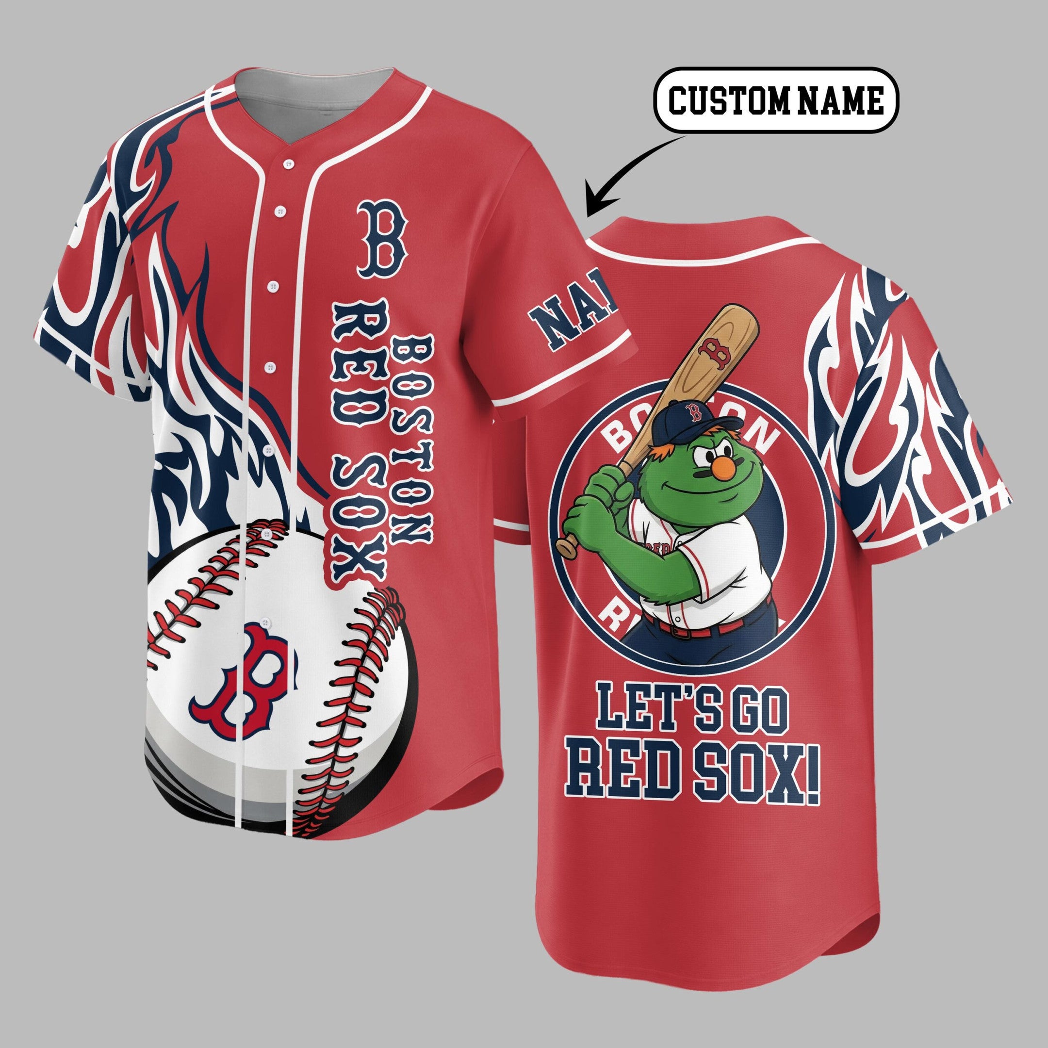 B.red Sox | Premium M.l.b Flame Spirit Baseball Jersey