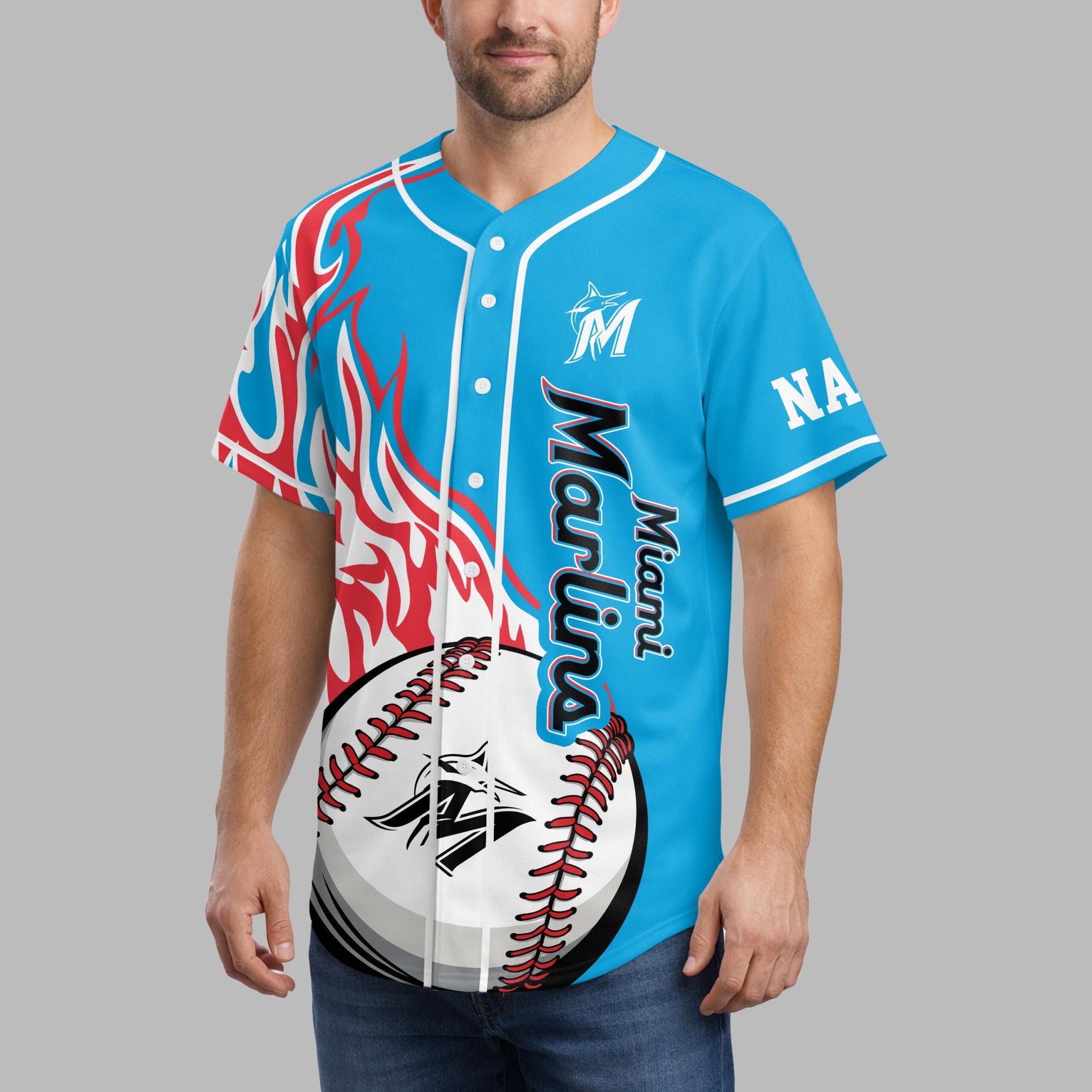 M.marlins | Premium M.l.b Flame Spirit Baseball Jersey