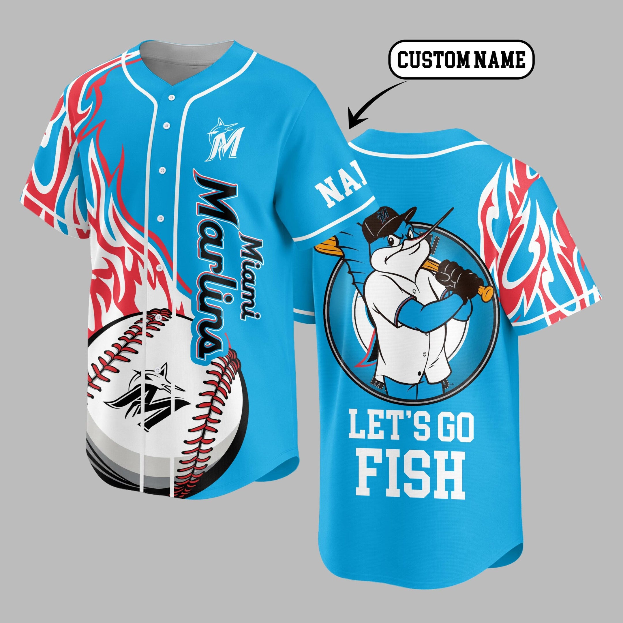 M.marlins | Premium M.l.b Flame Spirit Baseball Jersey