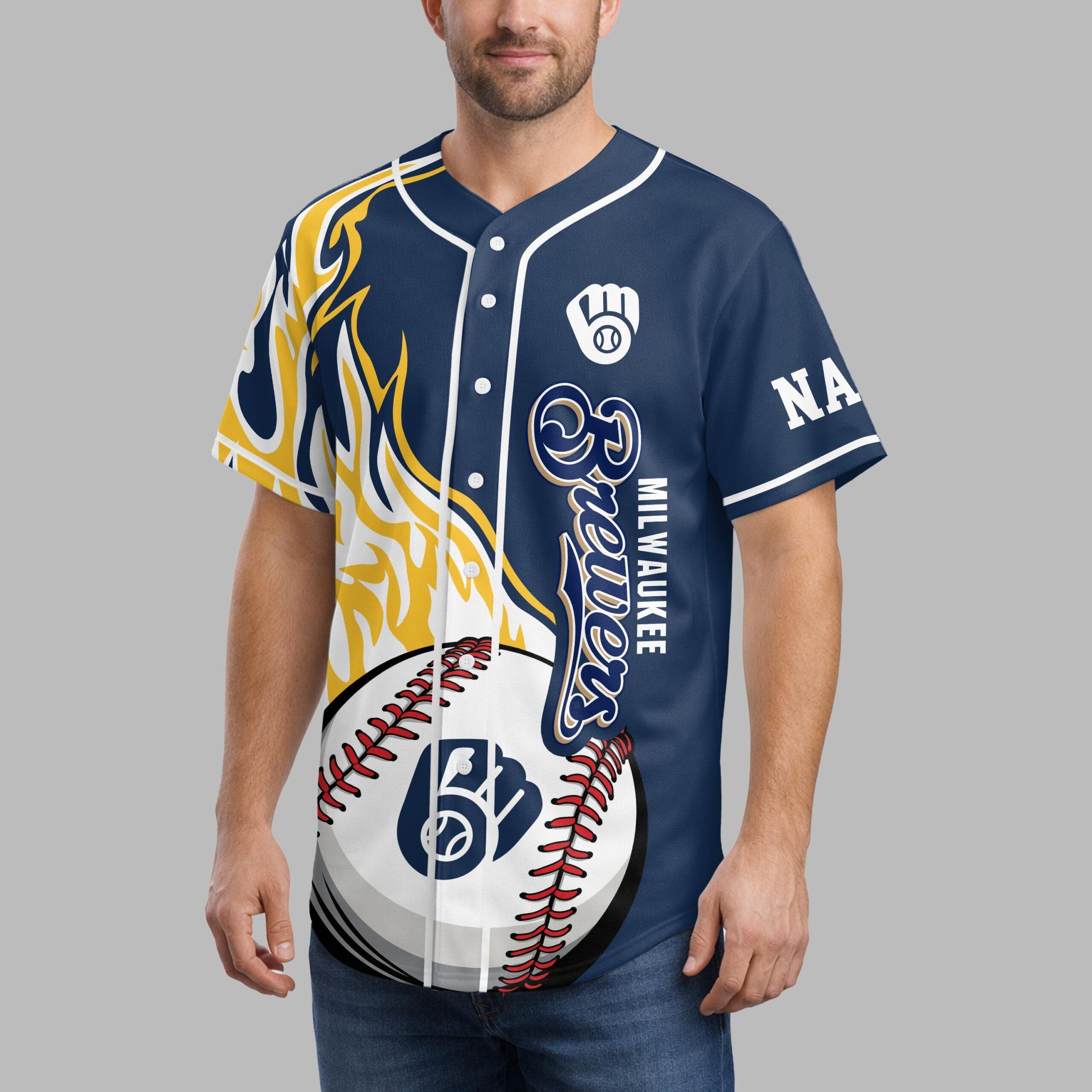 M.brewers | Premium M.l.b Flame Spirit Baseball Jersey