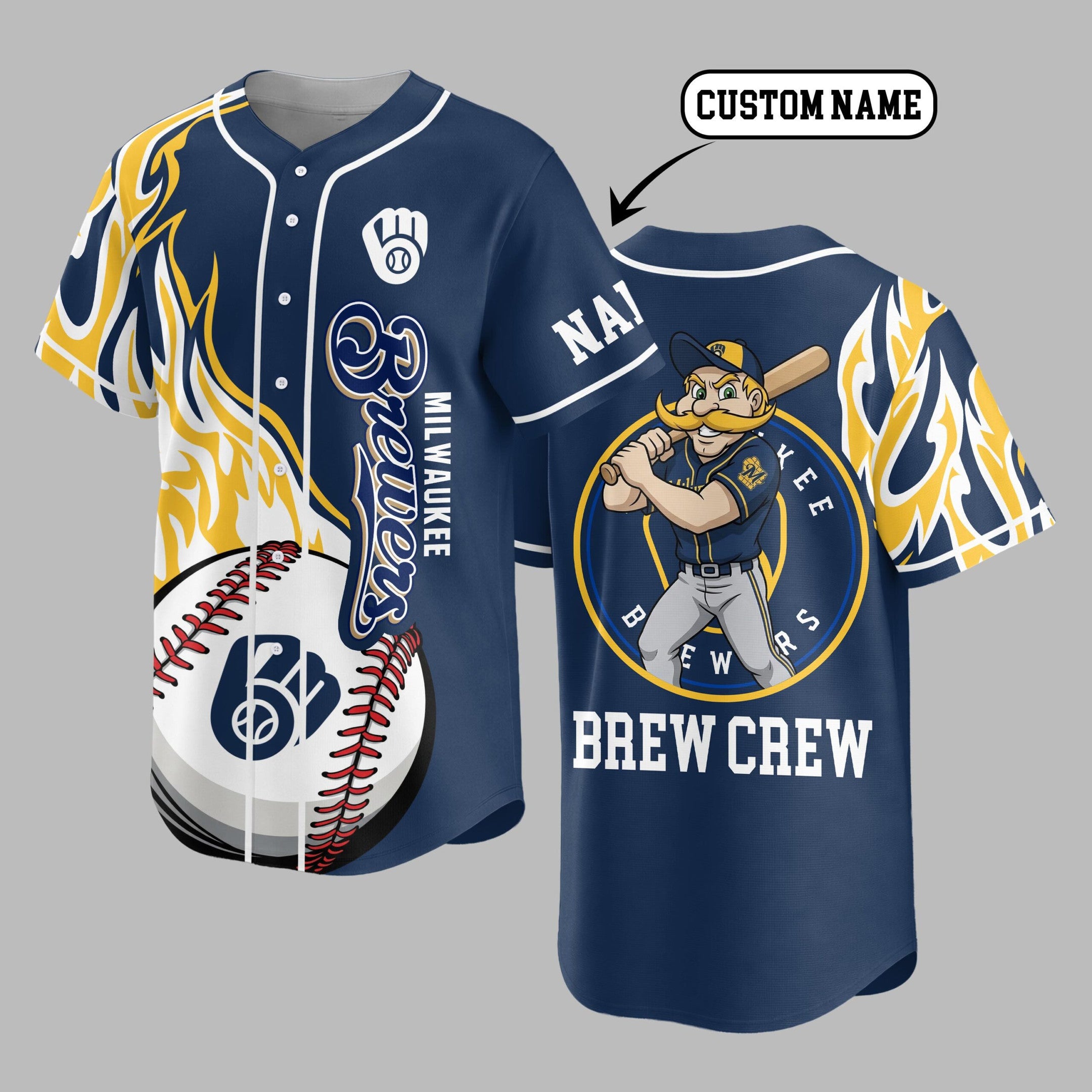 M.brewers | Premium M.l.b Flame Spirit Baseball Jersey