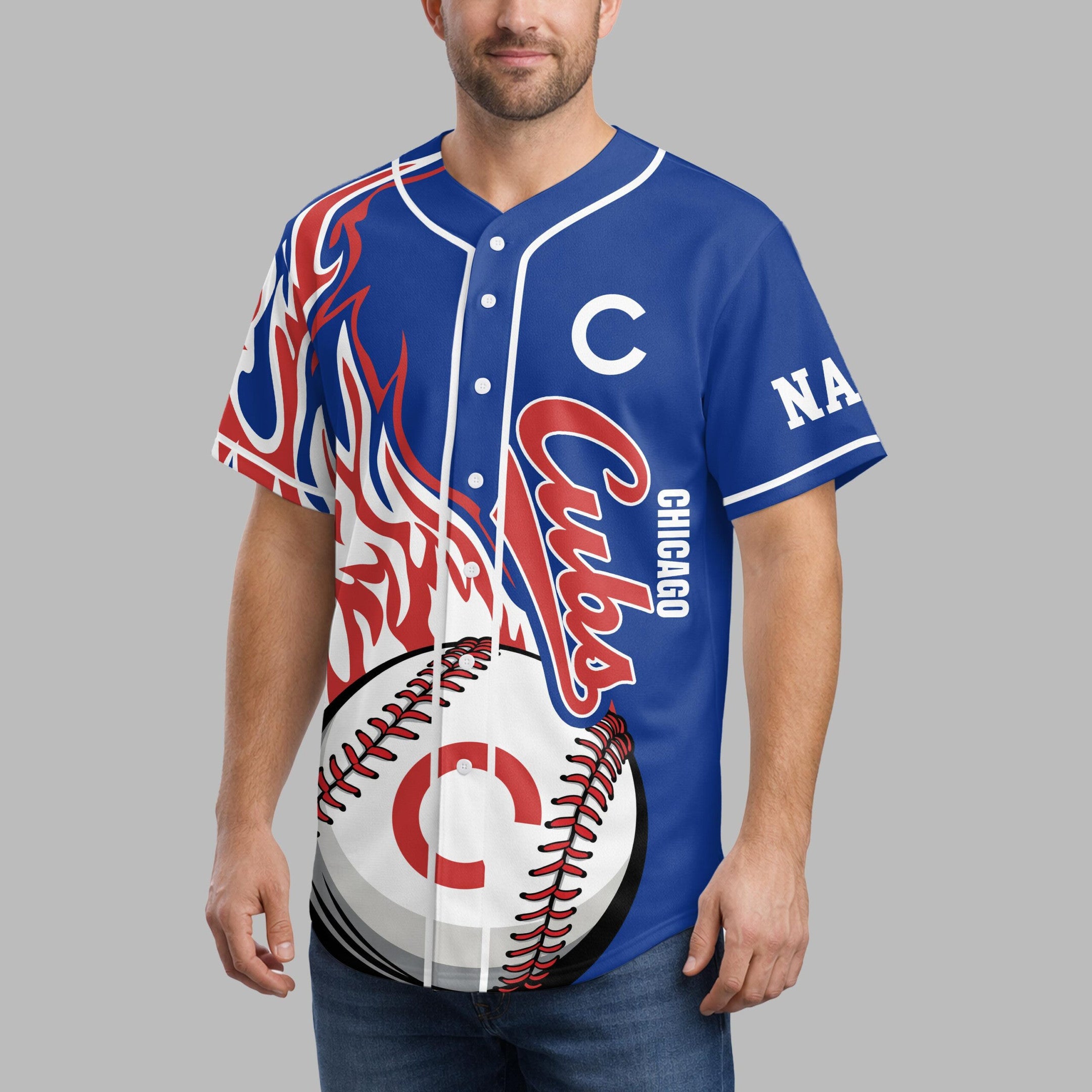 C.cubs | Premium M.l.b Flame Spirit Baseball Jersey