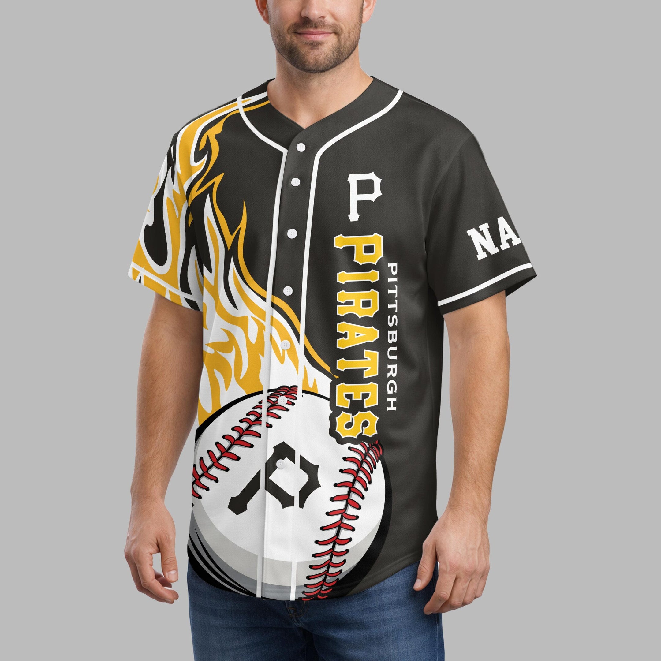 P.pirates | Premium M.l.b Flame Spirit Baseball Jersey
