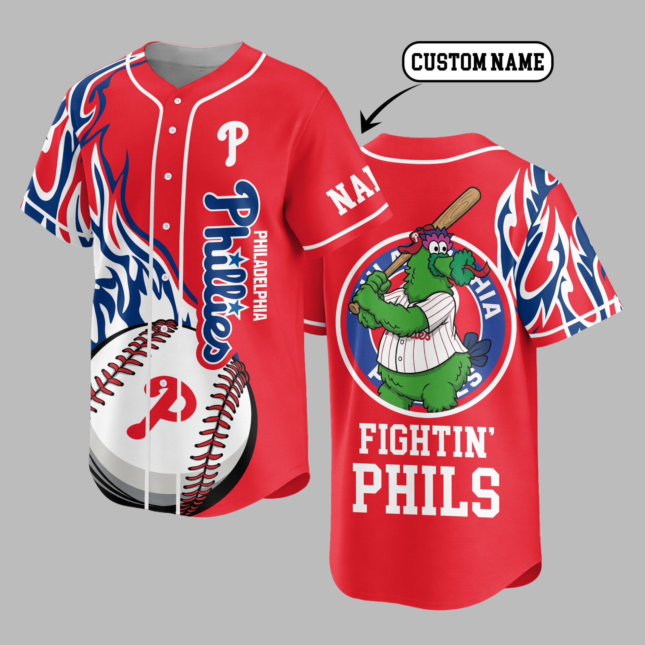 P.phillies | Premium M.l.b Flame Spirit Baseball Jersey