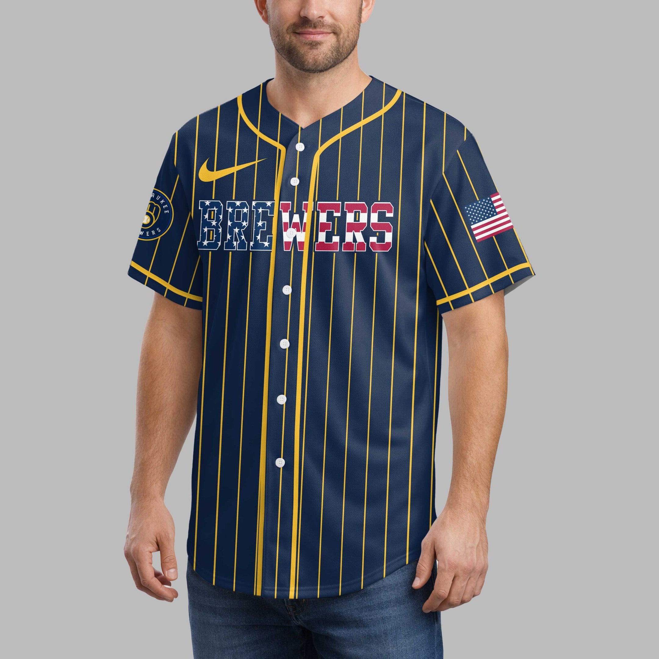 M.brewers | M.l.b Usa Flag Edition Premium Baseball Jersey