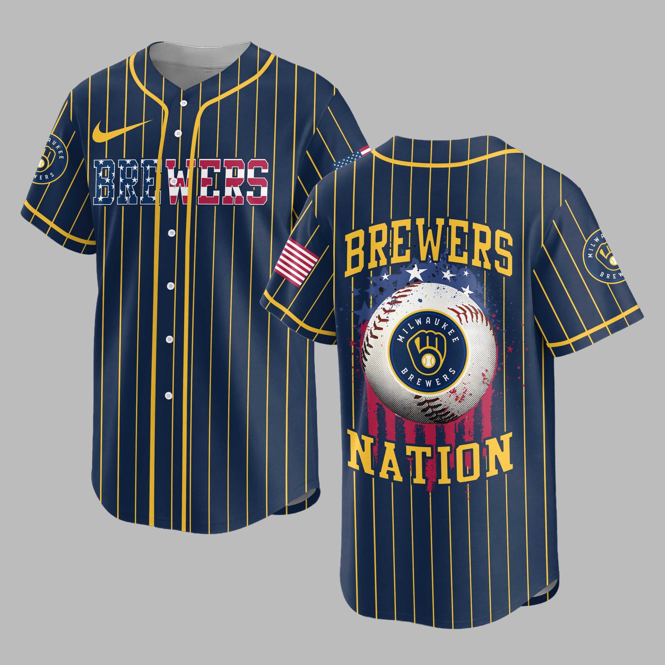 M.brewers | M.l.b Usa Flag Edition Premium Baseball Jersey