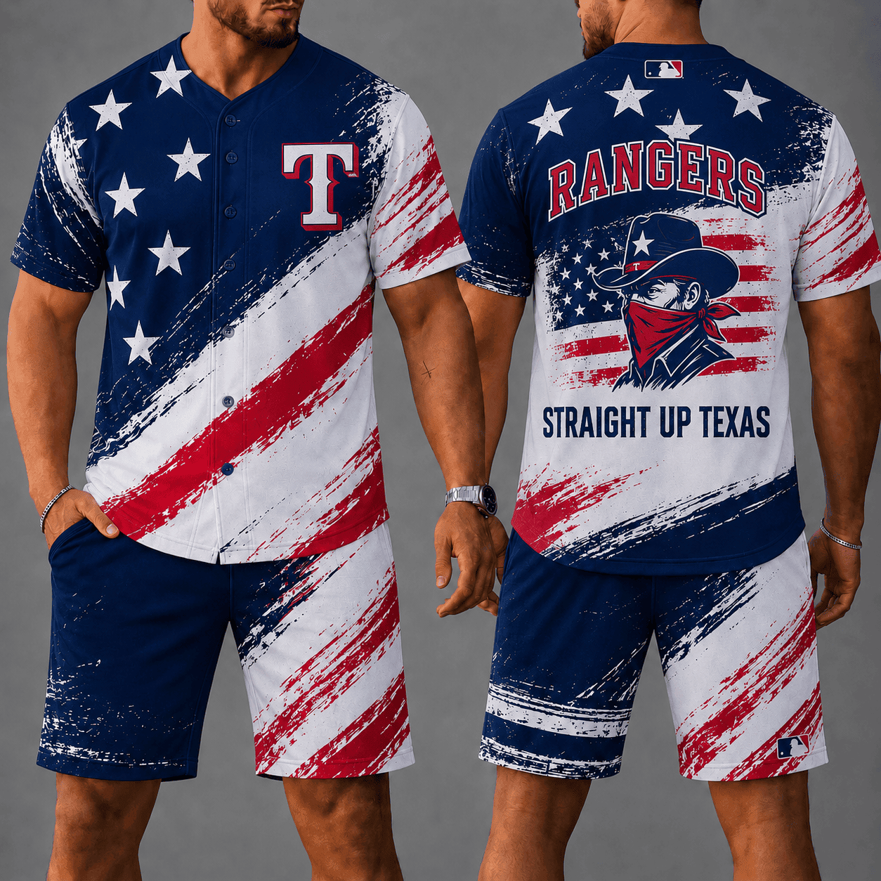 T.rangers | Premium M.L.B Star Spirit Jersey Shorts Set