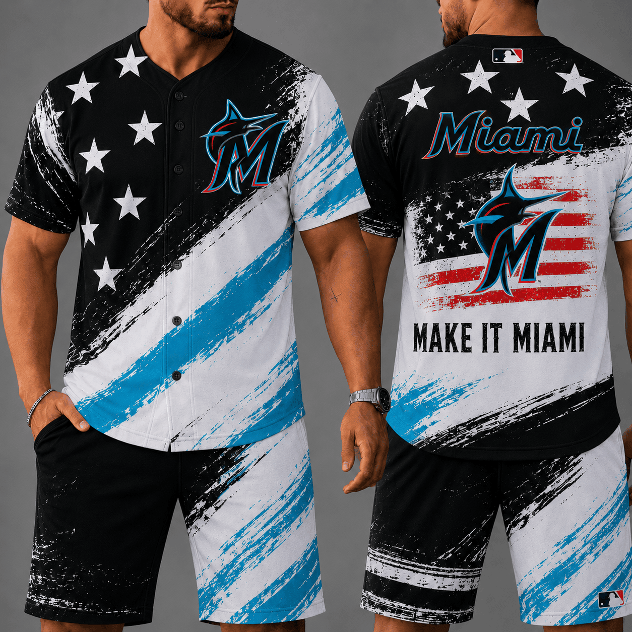 M.marlins | Premium M.L.B Star Spirit Jersey Shorts Set