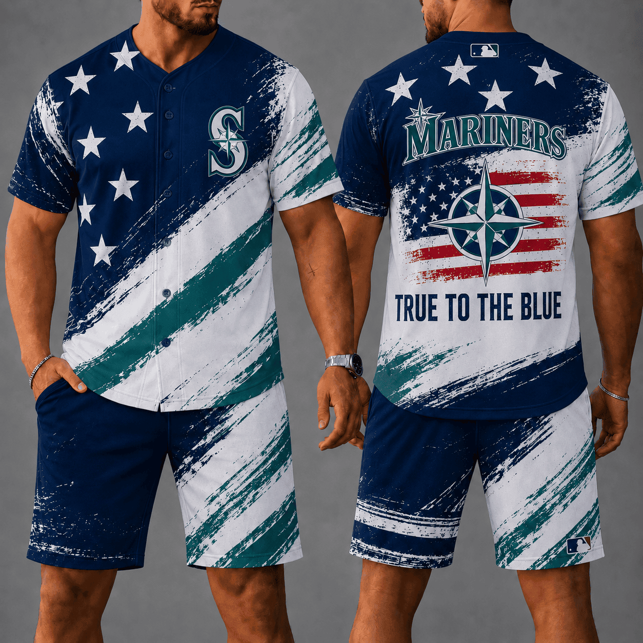 S.mariners | Premium M.L.B Star Spirit Jersey Shorts Set