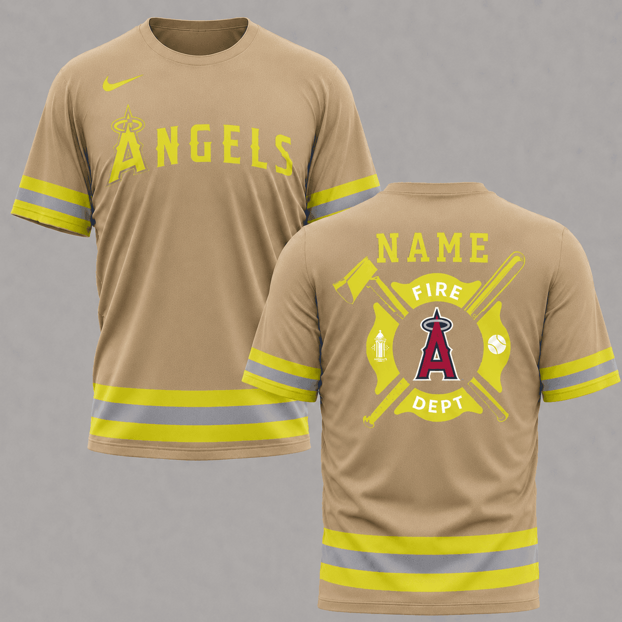 L.a.angels | M.l.b X Personalized Firefighters Hi-vis 3d Shirt