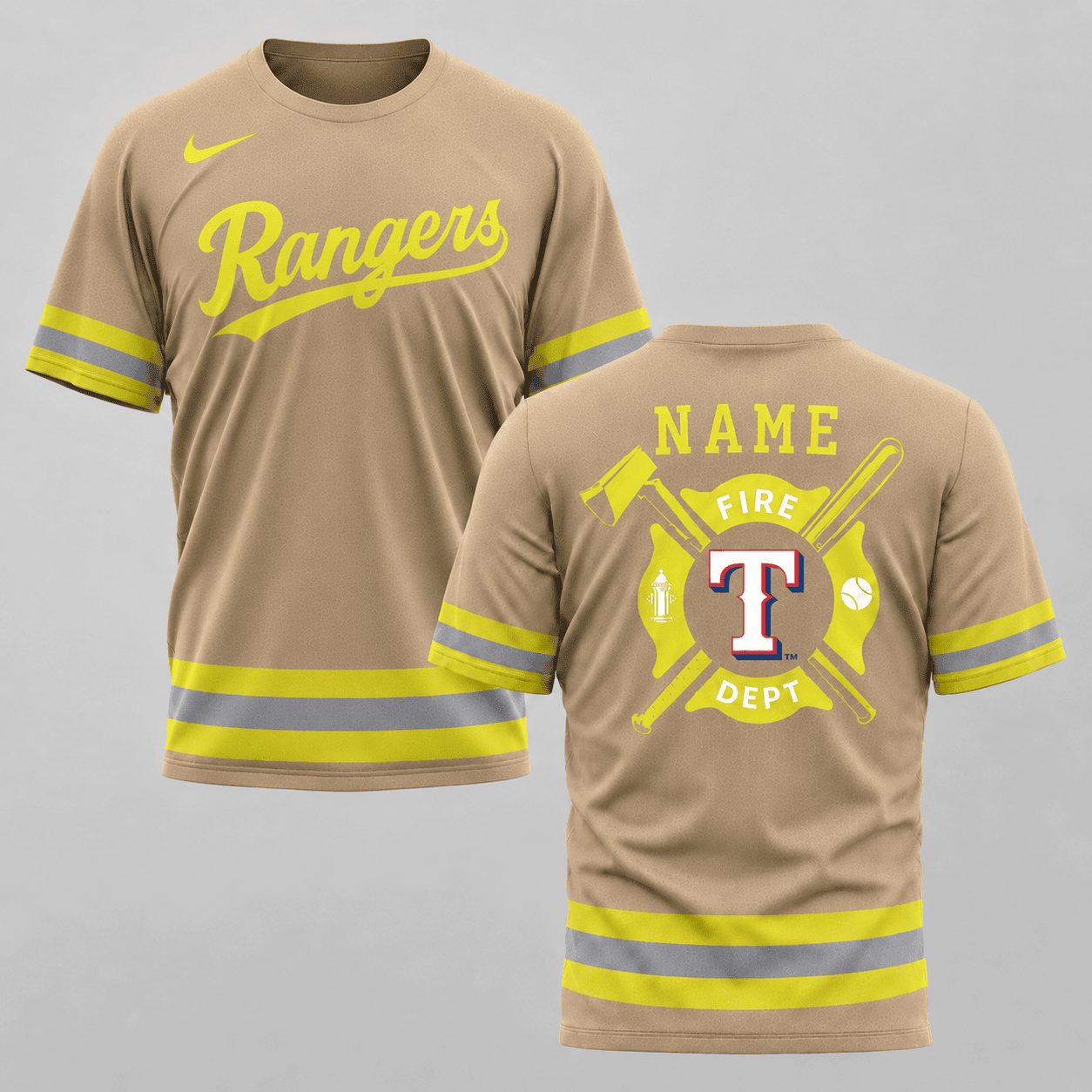 T.rangers | M.l.b X Personalized Firefighters Hi-vis 3d Shirt