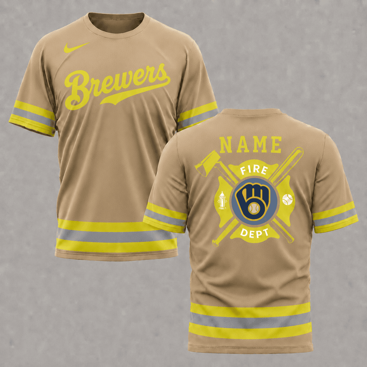 M.brewers | M.l.b X Personalized Firefighters Hi-vis 3d Shirt