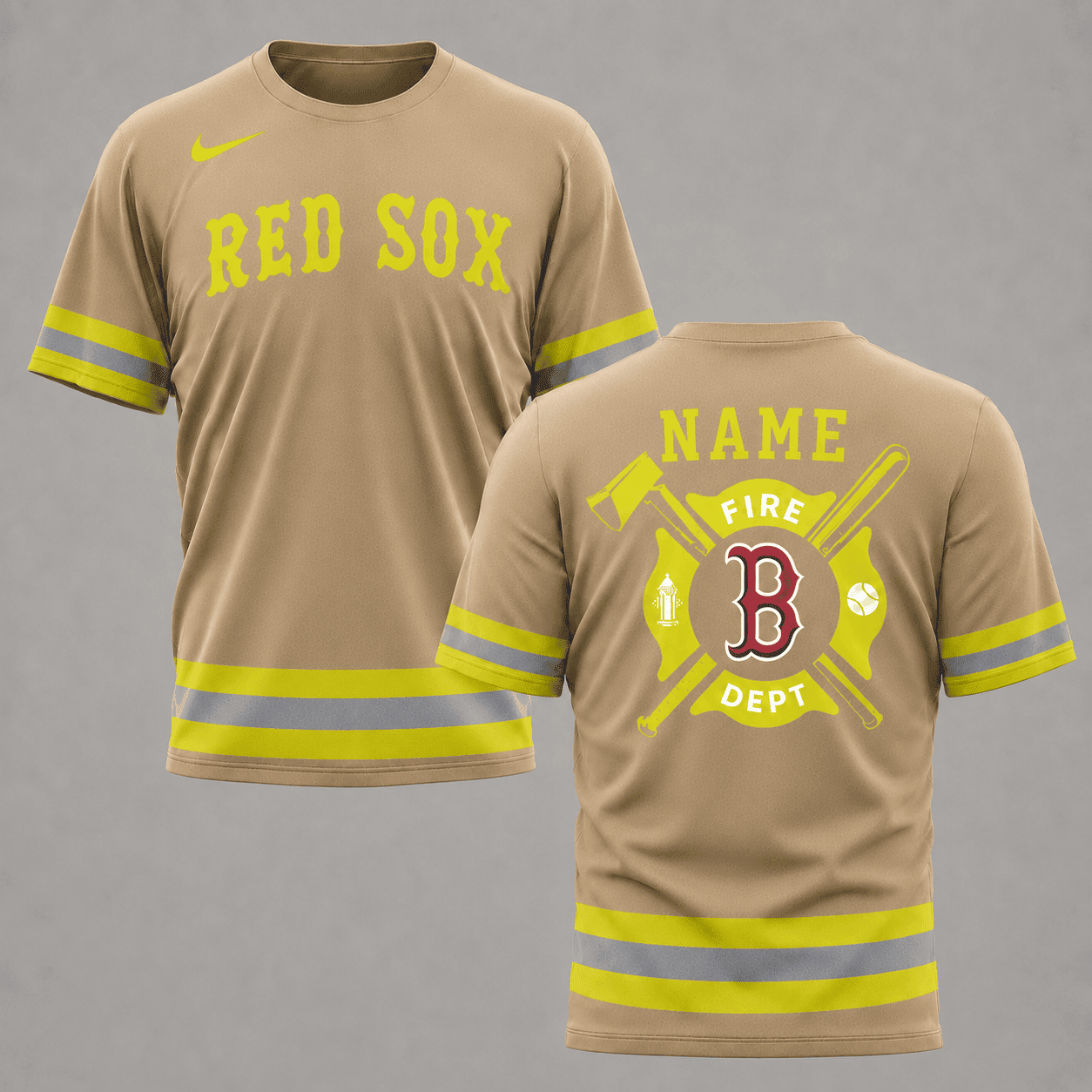 B.red Sox | M.l.b X Personalized Firefighters Hi-vis 3d Shirt