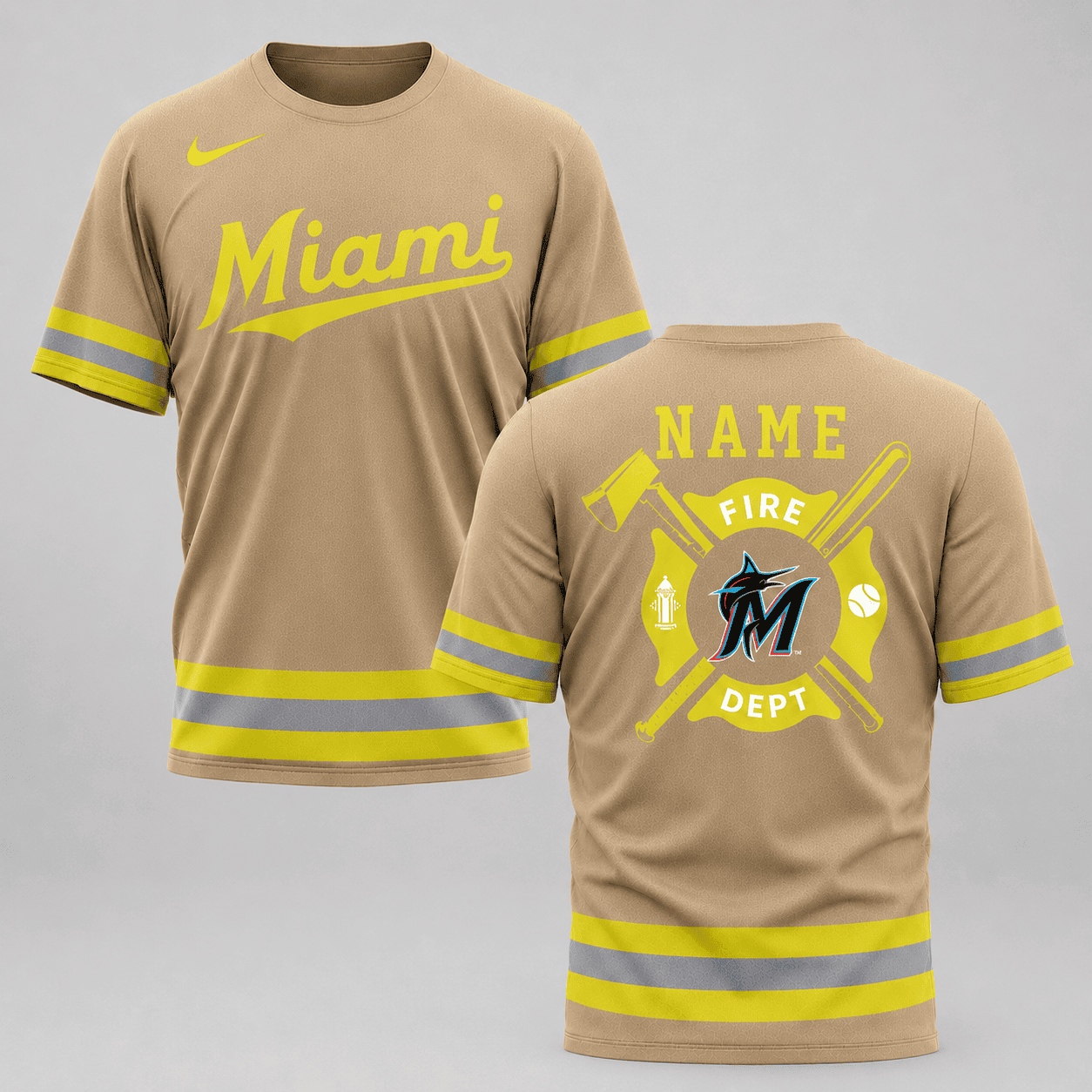 M.marlins | M.l.b X Personalized Firefighters Hi-vis 3d Shirt