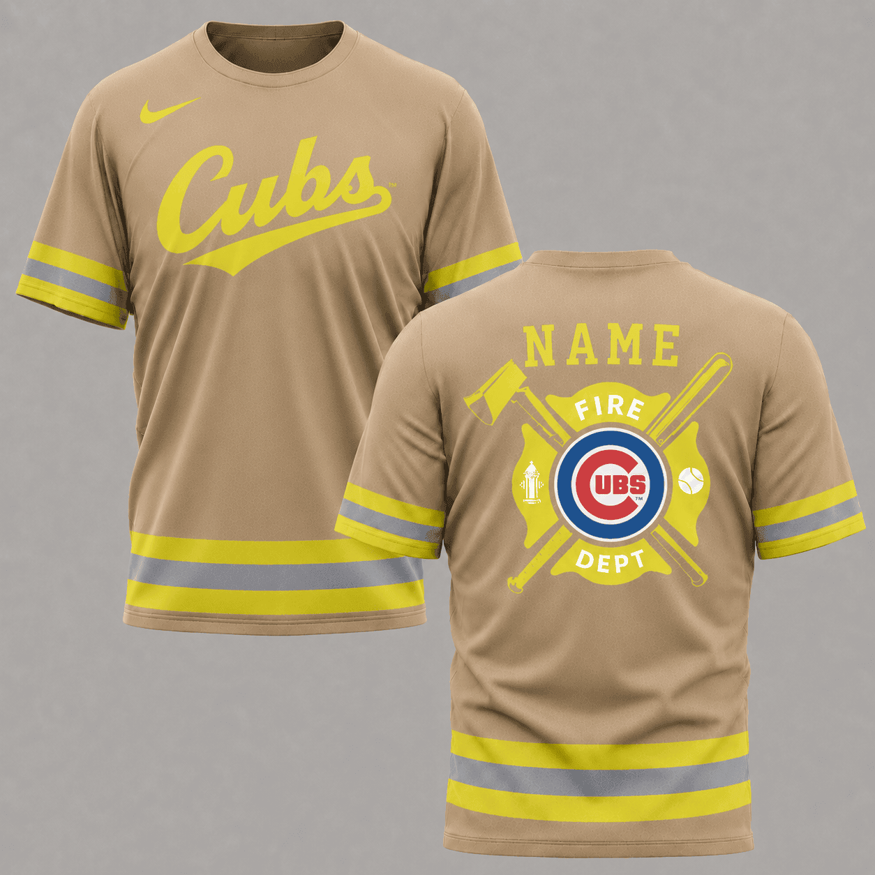 C.cubs | M.l.b X Personalized Firefighters Hi-vis 3d Shirt
