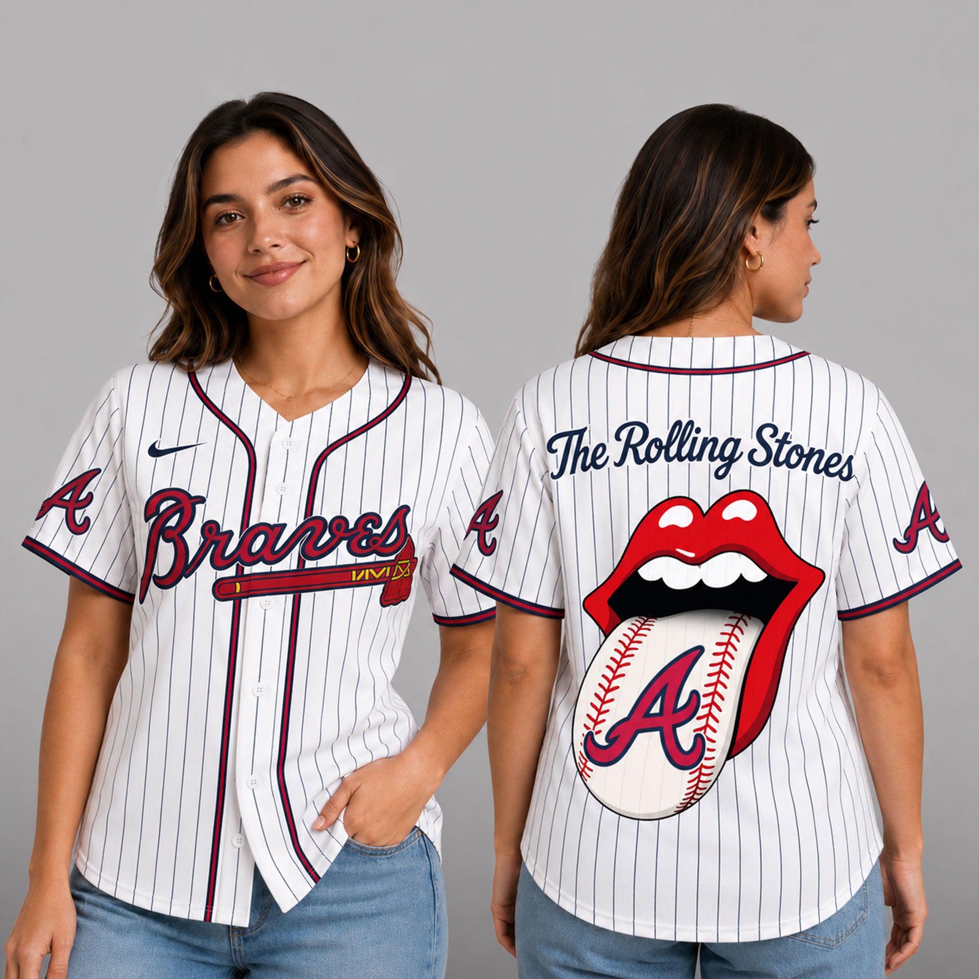 A.braves | Premium .m.l.b. The Rolling Stones Jersey Shirt Td
