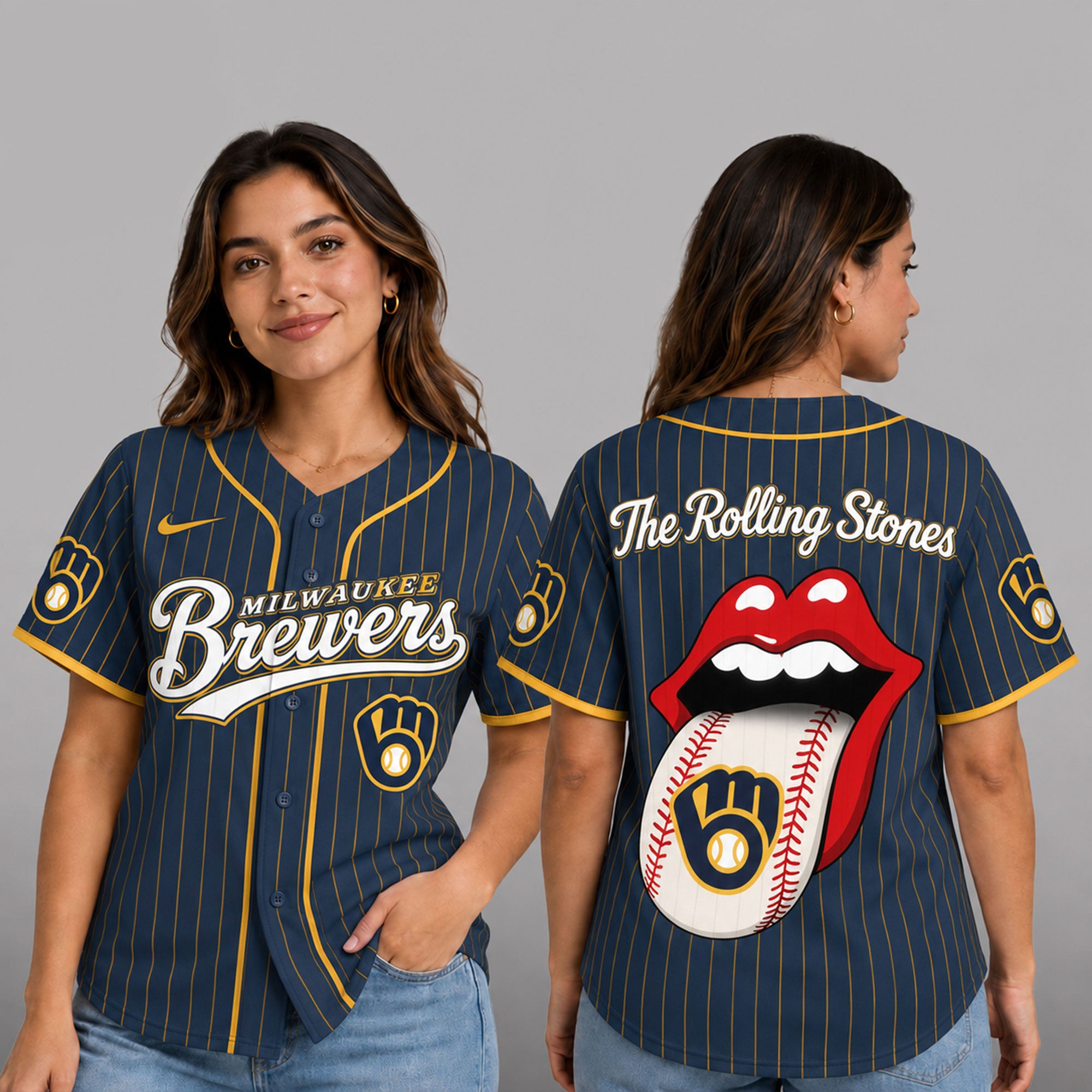 M.brewers | Premium .m.l.b. The Rolling Stones Jersey Shirt Td