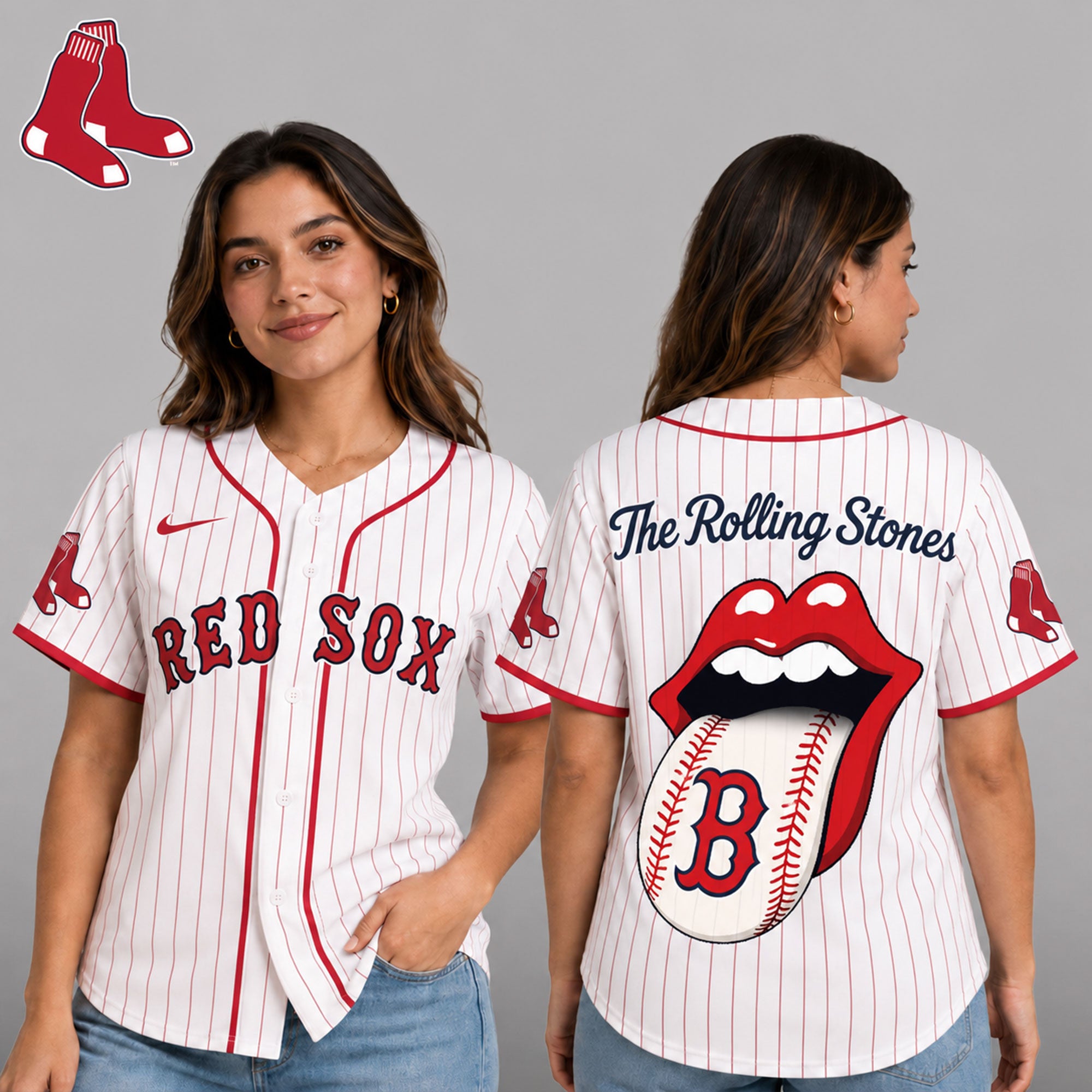 B.red Sox | Premium .m.l.b. The Rolling Stones Jersey Shirt Td