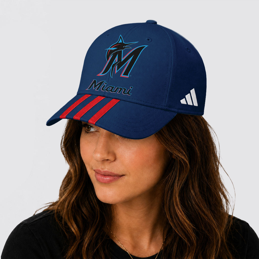 M.marlins | Premium .m.l.b. Signature Triple Stripe Fan Baseball Cap