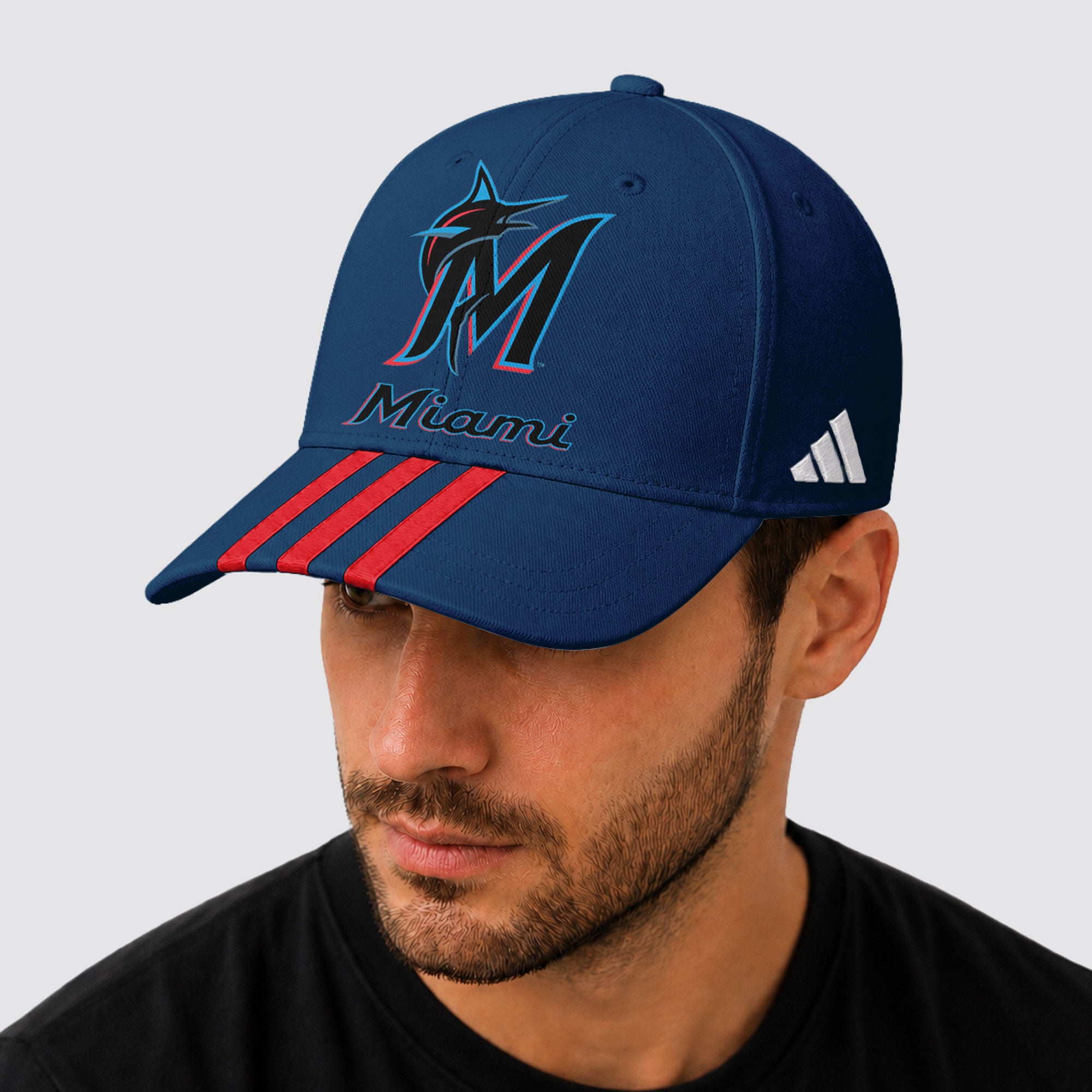 M.marlins | Premium .m.l.b. Signature Triple Stripe Fan Baseball Cap