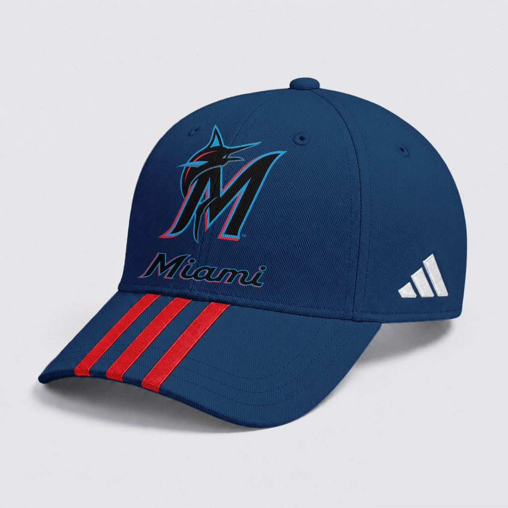 M.marlins | Premium .m.l.b. Signature Triple Stripe Fan Baseball Cap