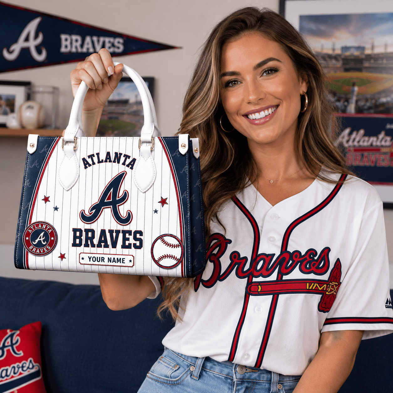 A.braves | Premium .m.l.b. Fan Pride Leather Handbag