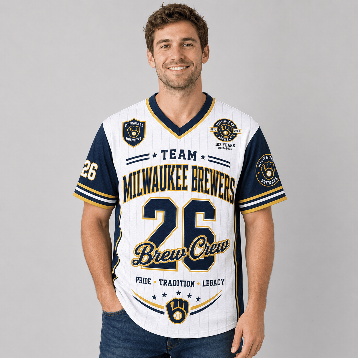 M.brewers | Premium .m.l.b. Legacy Pride V-neck Jersey