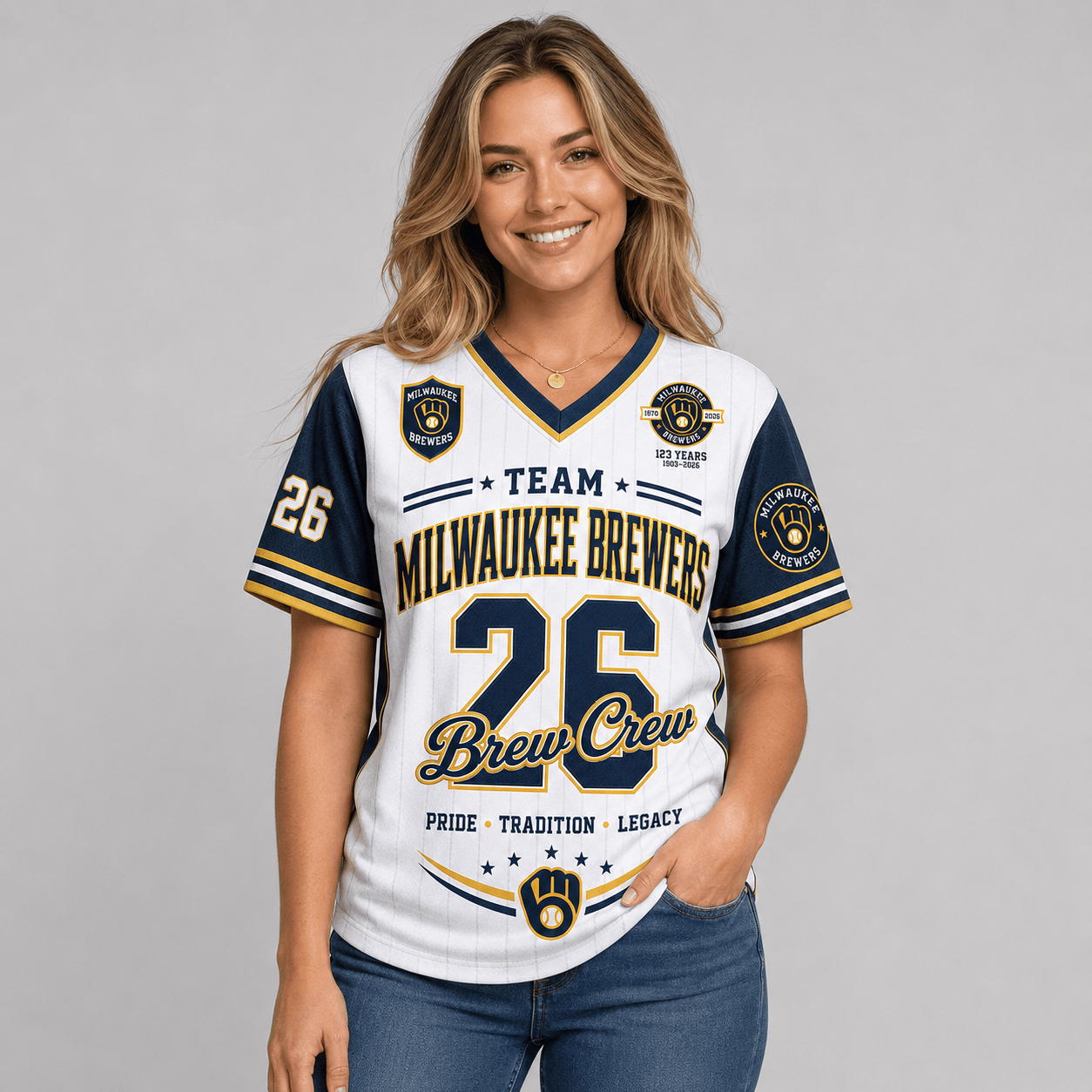 M.brewers | Premium .m.l.b. Legacy Pride V-neck Jersey