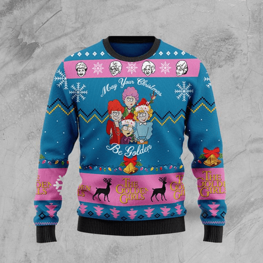 May Your Christmas Be Golden The Golden Girls Ugly Sweater, The Golden Girls Christmas Ugly Sweater, The Golden Girls Crew Neck Knitted Ugly Sweater