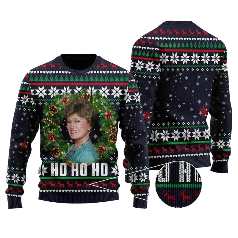 Blanche The Golden Girls Ho Ho Christmas Ugly Sweater, The Golden Girls Ugly Christmas Sweaters, The Golden Girls Xmas Crewneck Knitted Ugly Sweater