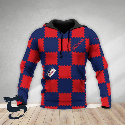 Gorgeous Gingham Hamm's Beer Navy Red Hoodie, Hamm's Beer Logo Unisex Pullover Hooded Sweatshirt, Hamm's Beer Logo 3d Printed Unisex Zip Hoodie