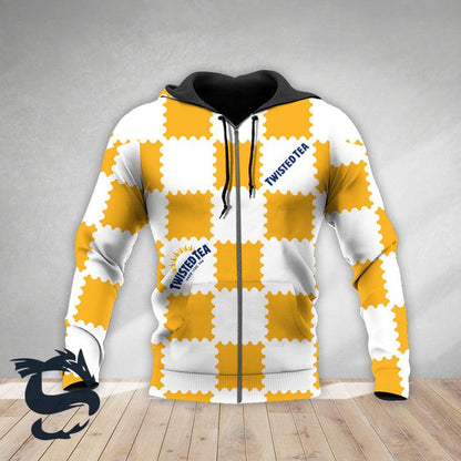 Gorgeous Gingham Twisted Tea Yellow & White Hoodie, Twisted Tea Unisex Pullover Hooded Sweatshirt, Twisted Tea Logo 3D Printed Unisex Zip Hoodie