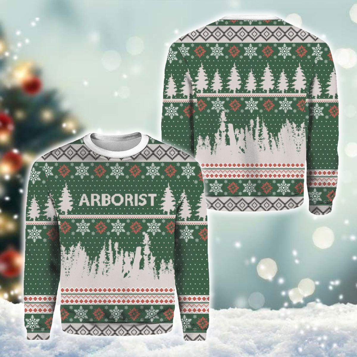 Green Arborist Ugly Christmas Sweater, Arborist Snowflakes Pattern Christmas Ugly Sweater, Arborist Christmas Crewneck Knitted Ugly Sweater