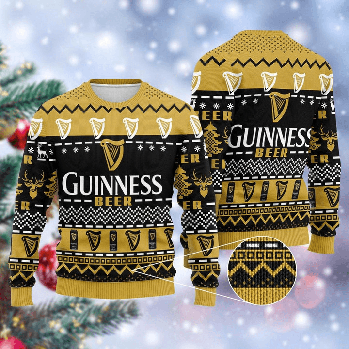 Guinness Beer Ugly Christmas Sweater, Guinness Beer Lovers Ugly Sweater, Guinness Beer All Over Print Christmas Holiday Crew Neck Ugly Sweaters