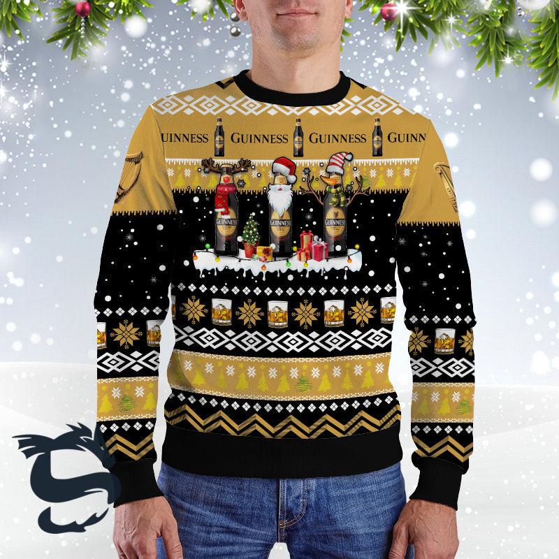 Guinness Beer Santa Reindeer Snowflake Ugly Sweater, Guinness Beer All-over Print Xmas Ugly Sweater, Guinness Beer Crewneck Knitted Ugly Sweater